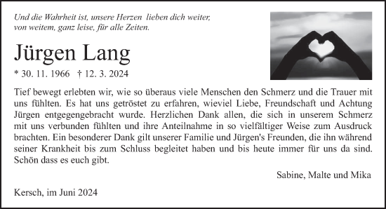 Traueranzeige von Jürgen Lang von trierischer_volksfreund