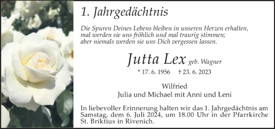 Traueranzeige von Jutta Lex von trierischer_volksfreund