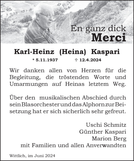 Traueranzeige von Karl-Heinz Kaspari von trierischer_volksfreund