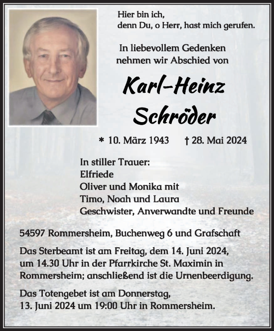 Traueranzeige von Karl-Heinz Schröder von trierischer_volksfreund