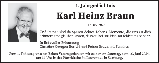 Traueranzeige von Karl Heinz Braun von trierischer_volksfreund