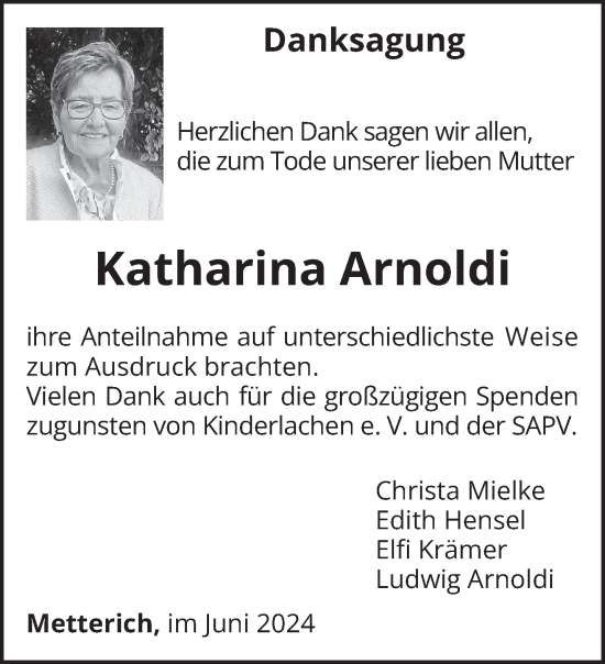 Traueranzeige von Katharina Arnoldi von trierischer_volksfreund