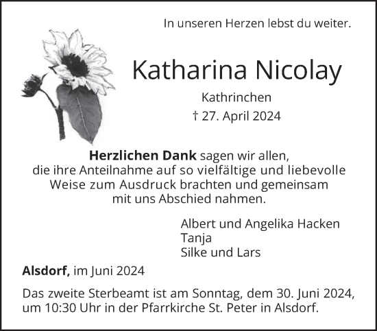 Traueranzeige von Katharina Nicolay von trierischer_volksfreund
