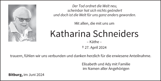 Traueranzeige von Katharina Schneiders von trierischer_volksfreund