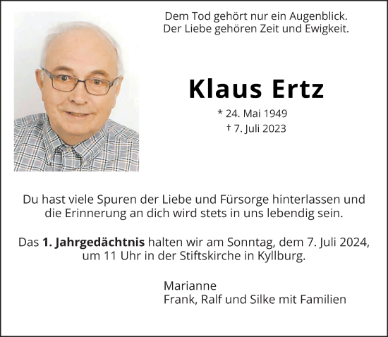 Traueranzeige von Klaus Ertz von trierischer_volksfreund