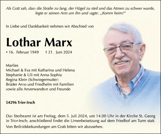 Traueranzeige von Lothar Marx von trierischer_volksfreund