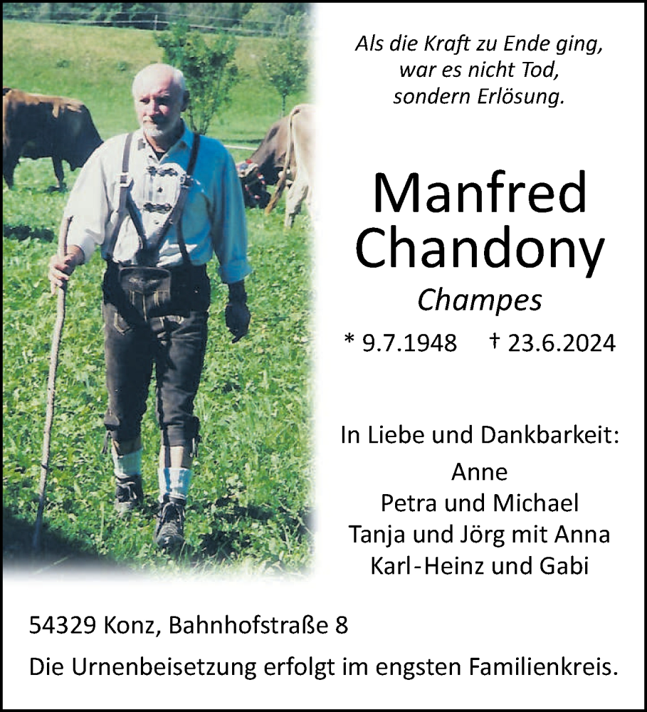  Traueranzeige für Manfred Chandony vom 29.06.2024 aus trierischer_volksfreund