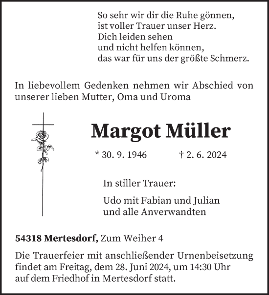 Traueranzeige von Margot Müller von trierischer_volksfreund