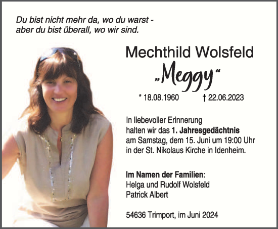 Traueranzeige von Mechthild Wolsfeld von trierischer_volksfreund