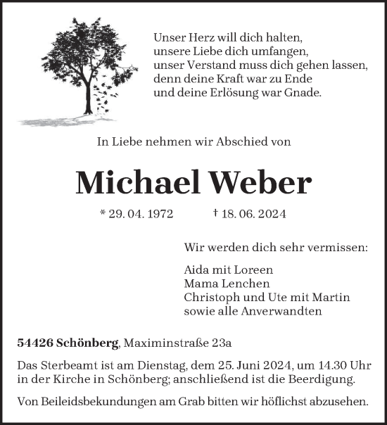 Traueranzeige von Michael Weber von trierischer_volksfreund