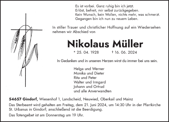 Traueranzeige von Nikolaus Müller von trierischer_volksfreund