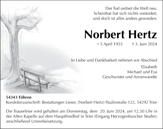 Traueranzeige von Norbert Hertz von trierischer_volksfreund