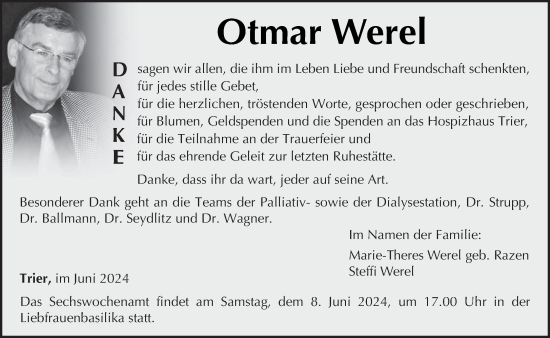 Traueranzeige von Otmar Werel von trierischer_volksfreund