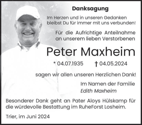 Traueranzeige von Peter Maxheim von trierischer_volksfreund