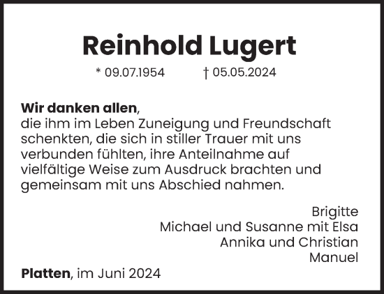 Traueranzeige von Reinhold Lugert von trierischer_volksfreund