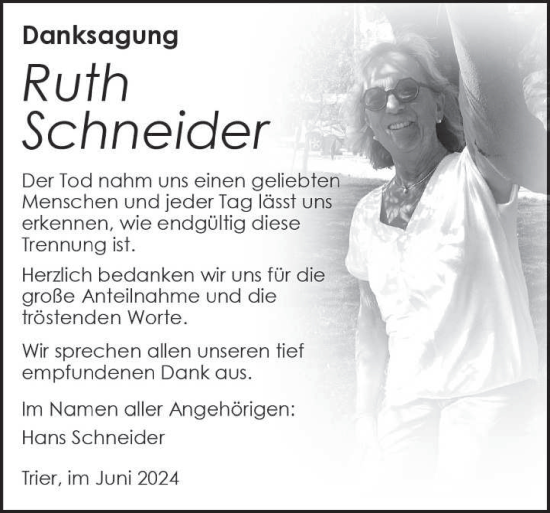 Traueranzeige von Ruth Schneider von trierischer_volksfreund