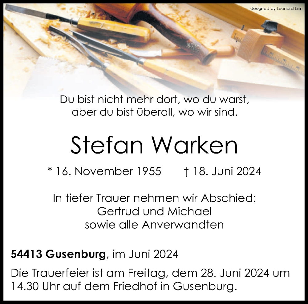  Traueranzeige für Stefan Warken vom 26.06.2024 aus trierischer_volksfreund