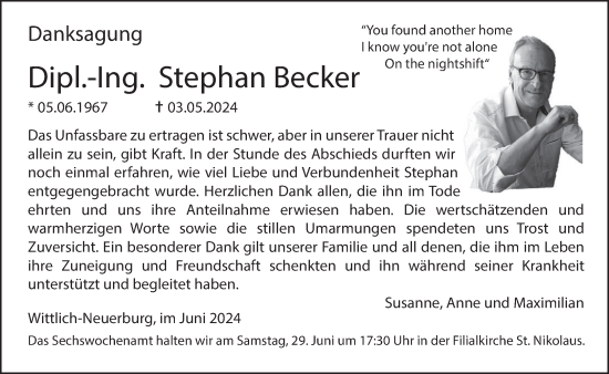 Traueranzeige von Stephan Becker von trierischer_volksfreund