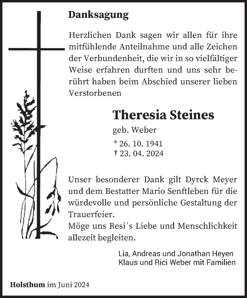  Traueranzeige für Theresia Steines vom 08.06.2024 aus trierischer_volksfreund