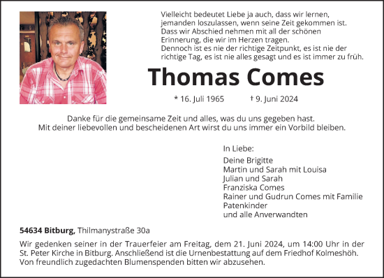 Traueranzeige von Thomas Comes von trierischer_volksfreund