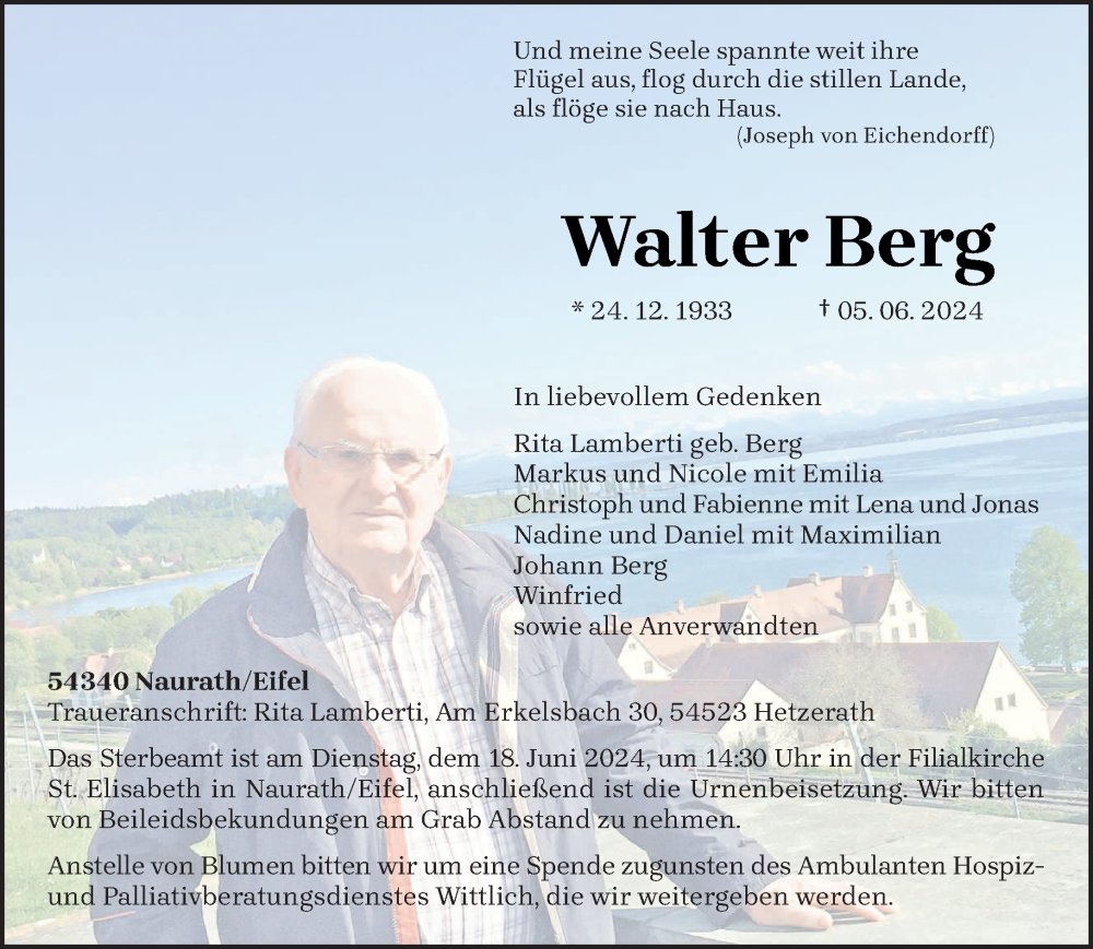  Traueranzeige für Walter Berg vom 12.06.2024 aus trierischer_volksfreund