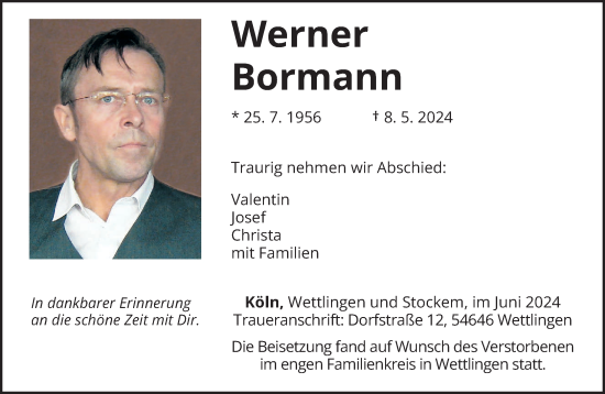 Traueranzeige von Werner Bormann von trierischer_volksfreund