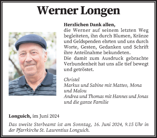 Traueranzeige von Werner Longen von trierischer_volksfreund