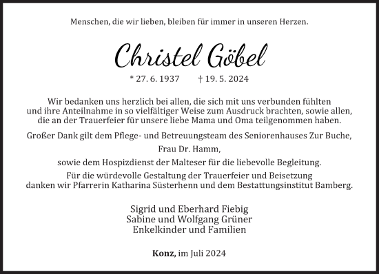 Traueranzeige von Christel Göbel von trierischer_volksfreund