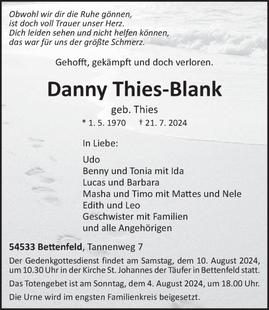 Traueranzeige von Danny Thies-Blank von trierischer_volksfreund