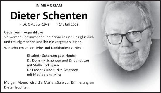 Traueranzeige von Dieter Schenten von trierischer_volksfreund