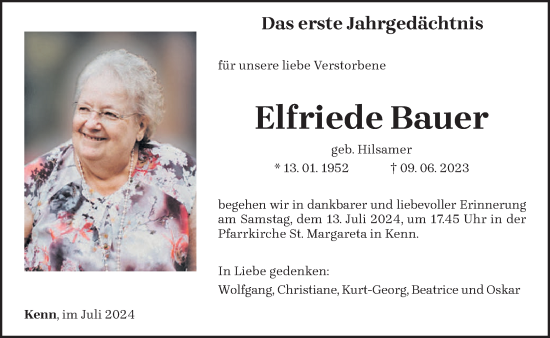 Traueranzeige von Elfriede Bauer von trierischer_volksfreund
