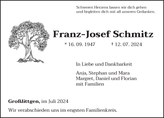 Traueranzeige von Franz-Josef Schmitz von trierischer_volksfreund