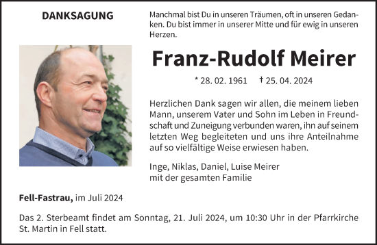 Traueranzeige von Franz-Rudolf Meirer von trierischer_volksfreund