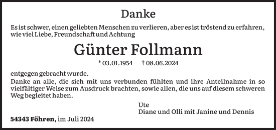 Traueranzeige von Günter Follmann von trierischer_volksfreund