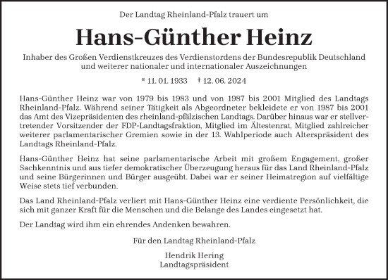 Traueranzeige von Hans-Günther Heinz von trierischer_volksfreund