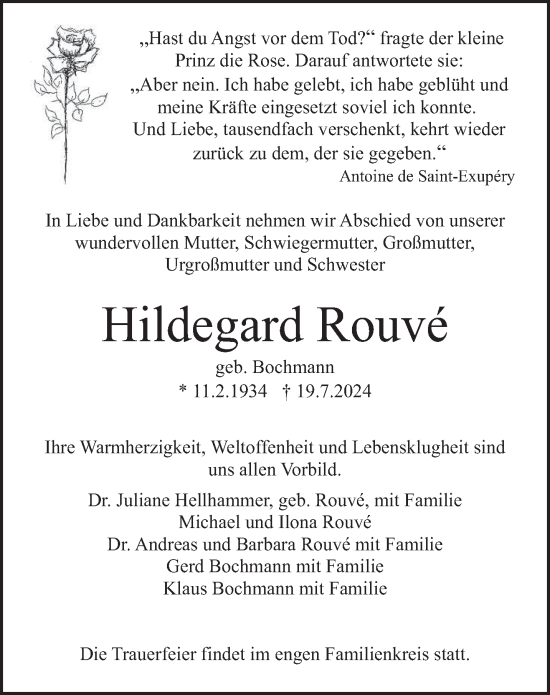 Traueranzeige von Hildegard Rouve von trierischer_volksfreund