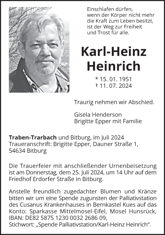 Traueranzeige von Karl-Heinz Heinrich von trierischer_volksfreund