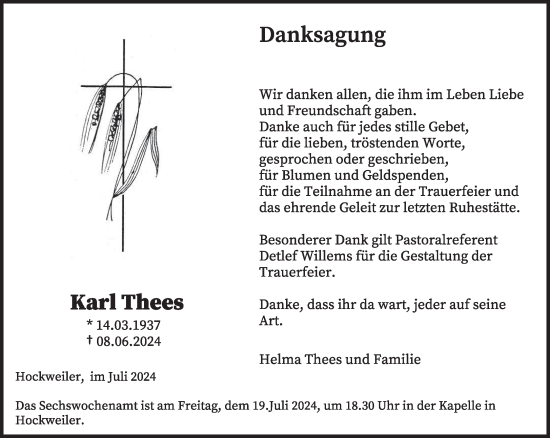 Traueranzeige von Karl Thees von trierischer_volksfreund