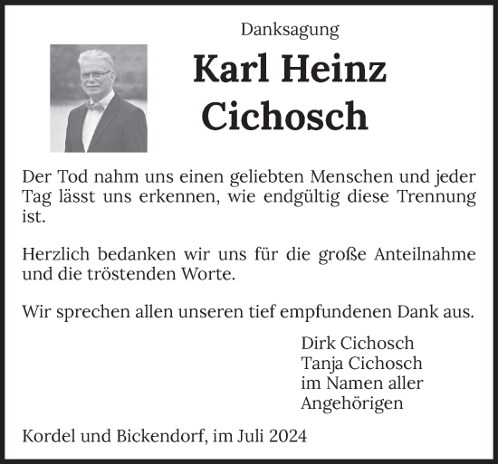 Traueranzeige von Karl Heinz Cichosch von trierischer_volksfreund