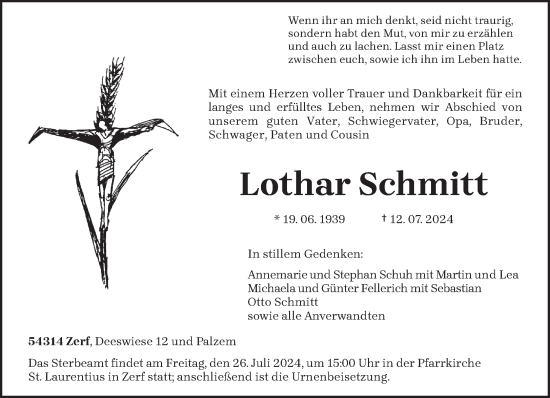 Traueranzeige von Lothar Schmitt von trierischer_volksfreund