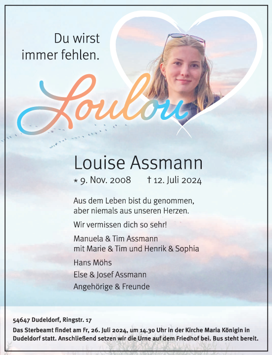 Traueranzeige von Louise Assmann von trierischer_volksfreund