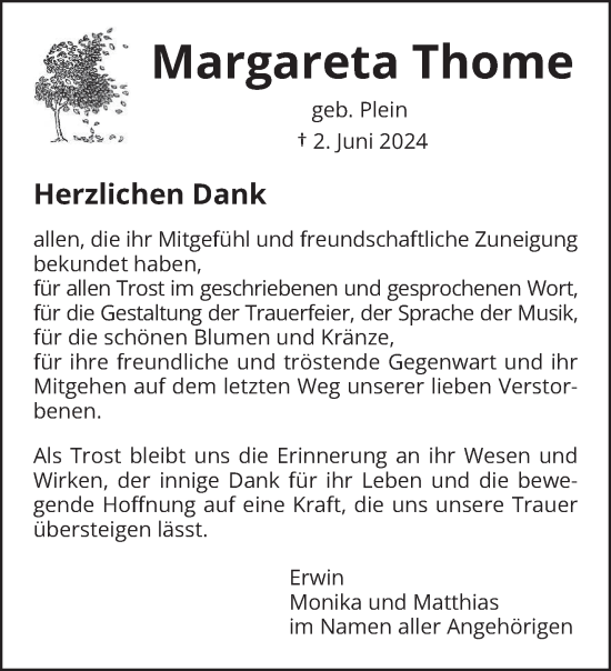 Traueranzeige von Margareta Thome von trierischer_volksfreund