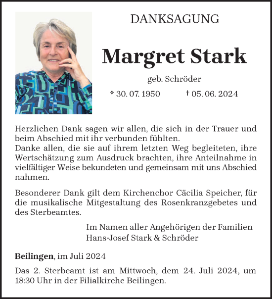 Traueranzeige von Margret Stark von trierischer_volksfreund