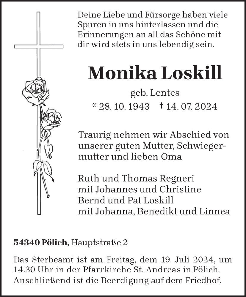  Traueranzeige für Monika Loskill vom 17.07.2024 aus trierischer_volksfreund