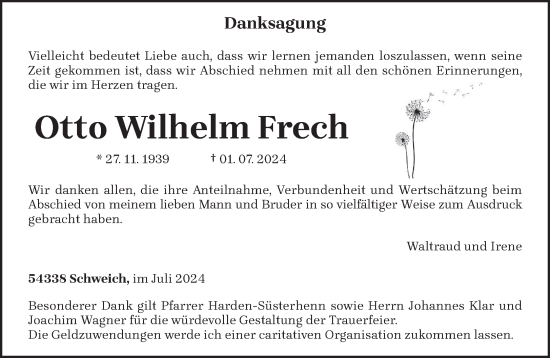 Traueranzeige von Otto Wilhelm Frech von trierischer_volksfreund