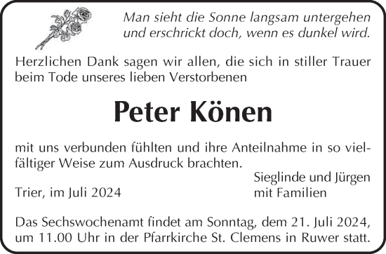 Traueranzeige von Peter Könen von trierischer_volksfreund