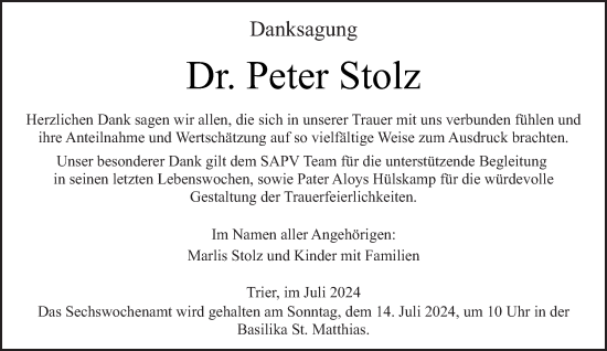 Traueranzeige von Peter Stolz von trierischer_volksfreund