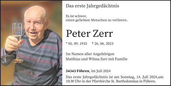 Traueranzeige von Peter Zerr von trierischer_volksfreund