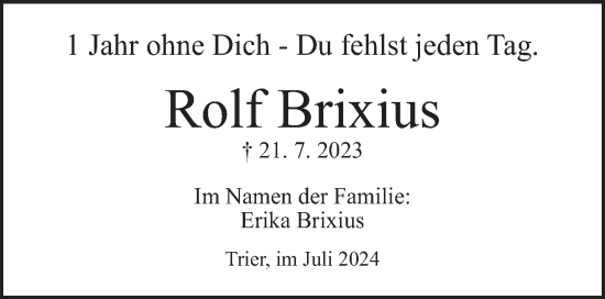 Traueranzeige von Rolf Brixius von trierischer_volksfreund
