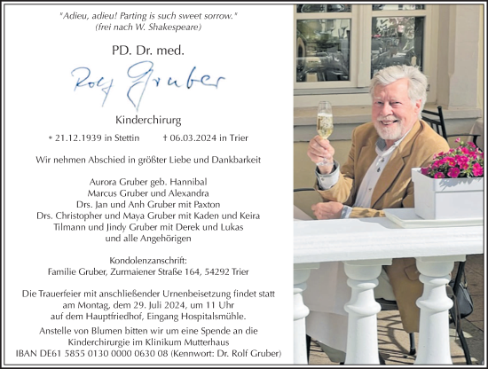 Traueranzeige von Rolf Gruber von trierischer_volksfreund